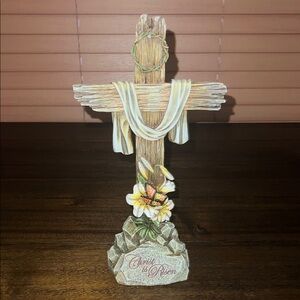 Christ is Risen Cross Resin Acrylic Tabletop Easter Decoration